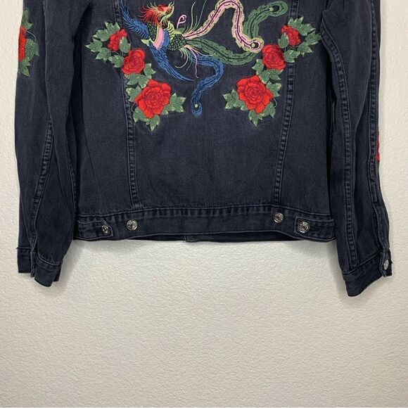 Pacsun Women’s Size Medium Black Denim Embroidered Jacket - Picture 8 of 13